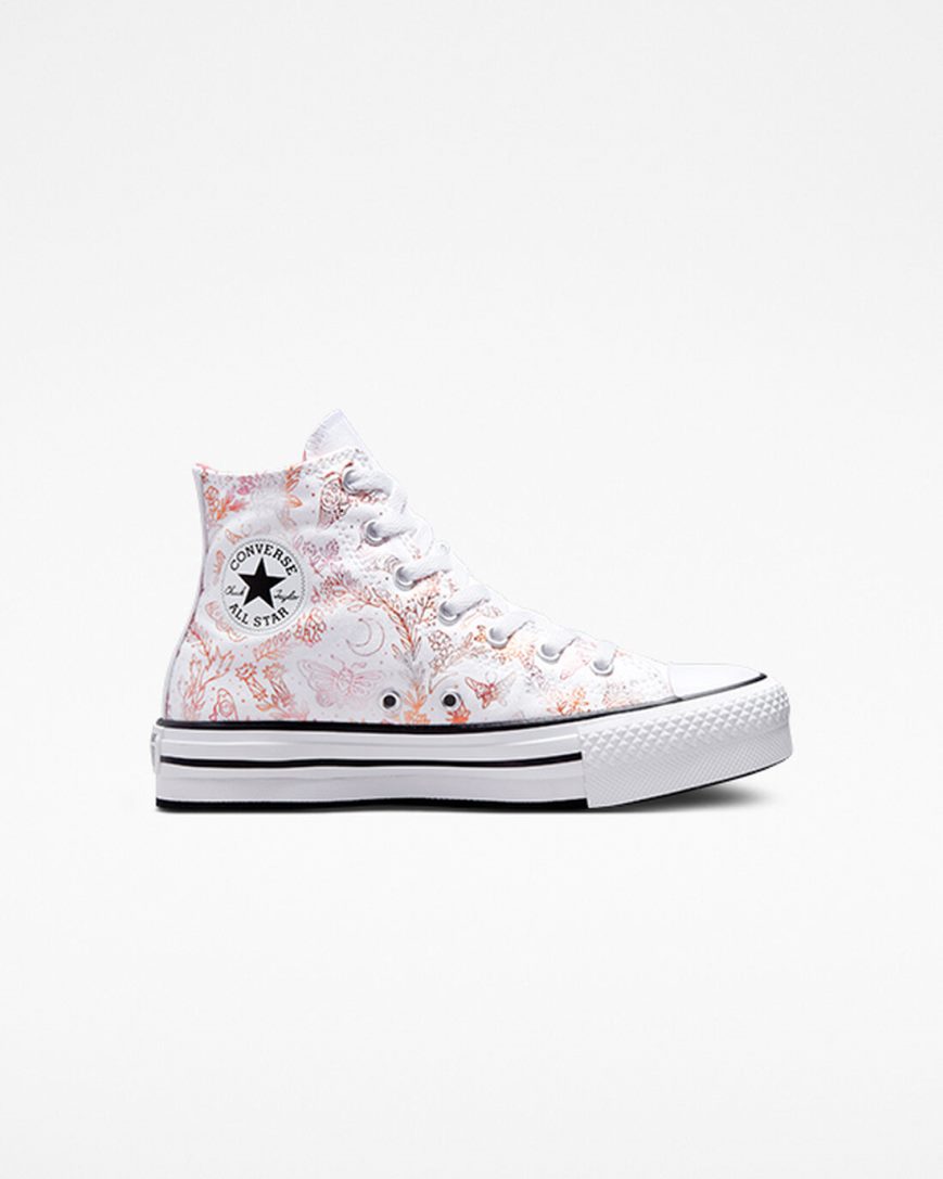 Sapatos Plataforma Converse Chuck Taylor All Star EVA Lift Butterfly Shine Cano Alto Menina Branco Rosa Pretas | PT G0T4975